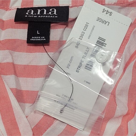 new A.N.A. Top, L, Tigerlilly, Coral/White, stripes, Lace up sides, Buttons, LS - Picture 9 of 11